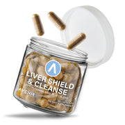 Avenir Nutrition Liver Shield and Cleanse bottle with capsules supports daily liver health.