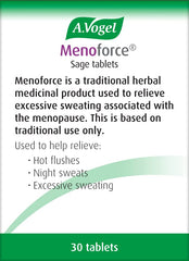 A.Vogel Menoforce Sage Tablets held in hand, indicating a discreet herbal option for night sweats.