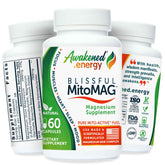 Awakened.energy Blissful MitoMAG bottle showing nightly sleep support packaging