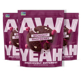 AwYeah Midnight Raspberry mini cookie closeup highlighting rich chocolate and real raspberries.