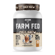 Axe & Sledge Farm Fed whey bottle highlights premium protein for post-workout recovery.