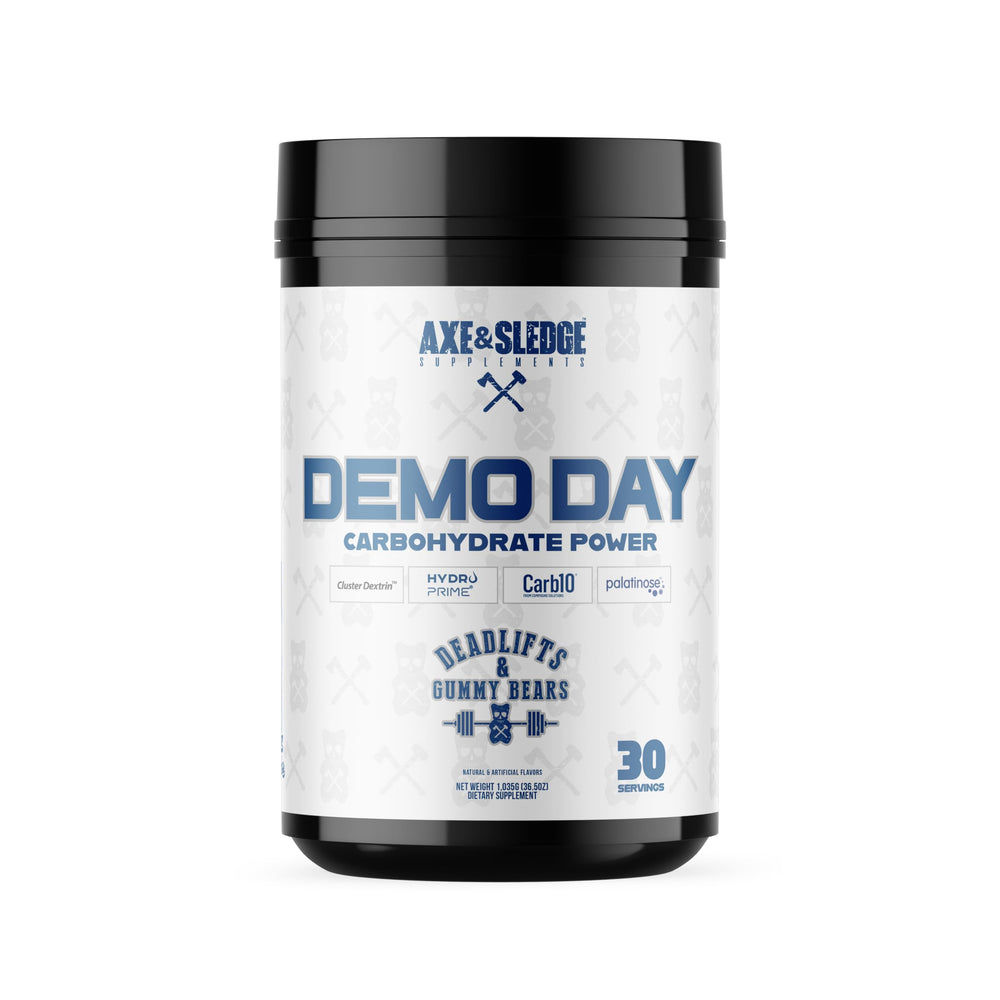 Axe & Sledge Demo Day jar shows 25g carbs per serving for sustained energy