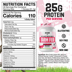 Axe & Sledge Farm Fed nutrition panel shows 25g protein per serving and low carbs.