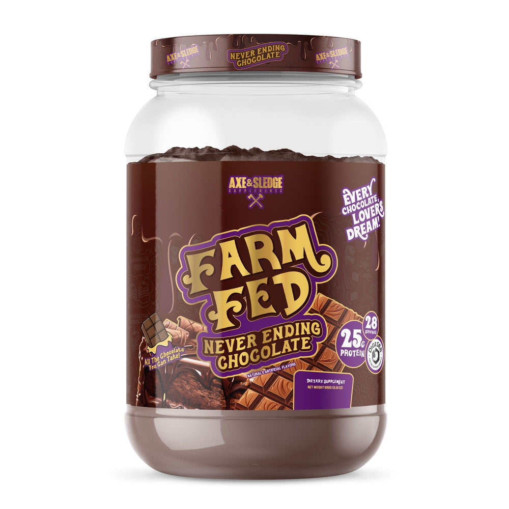 Axe & Sledge Farm Fed whey isolate bag demonstrates pure protein for lean muscle