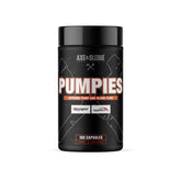 Axe & Sledge PUMPIES bottle pouring capsules, highlighting vascularity support and long-lasting pumps