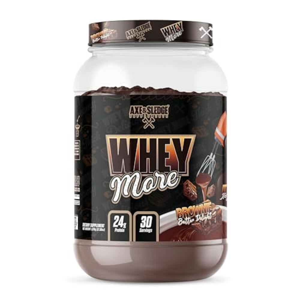 Axe & Sledge WHEY More bottle being poured for a creamy, protein-packed shake.