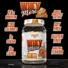 Axe & Sledge WHEY More label on bottle highlighting premium whey blend.