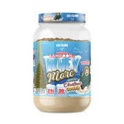 Axe & Sledge Whey More tub shows creamy protein blend for post-workout shakes.