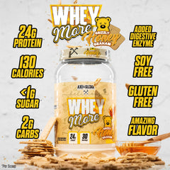 Glass of WHEY MORE shake showing creamy texture and rich flavor