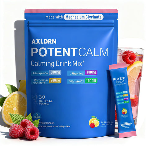 Axldrn PotentCalm raspberry lemonade powder ready to mix for calm focus