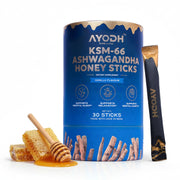 AYODH Ashwagandha Honey Sticks with vanilla served in a cup for relaxation