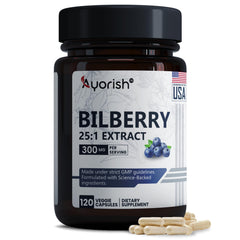 Ayorish Bilberry Extract Capsules bottle for easy daily intake and potential antioxidant support.