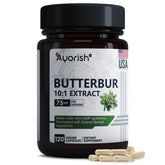 Ayorish Butterbur 10:1 extract bottle cap close-up for premium herbal support