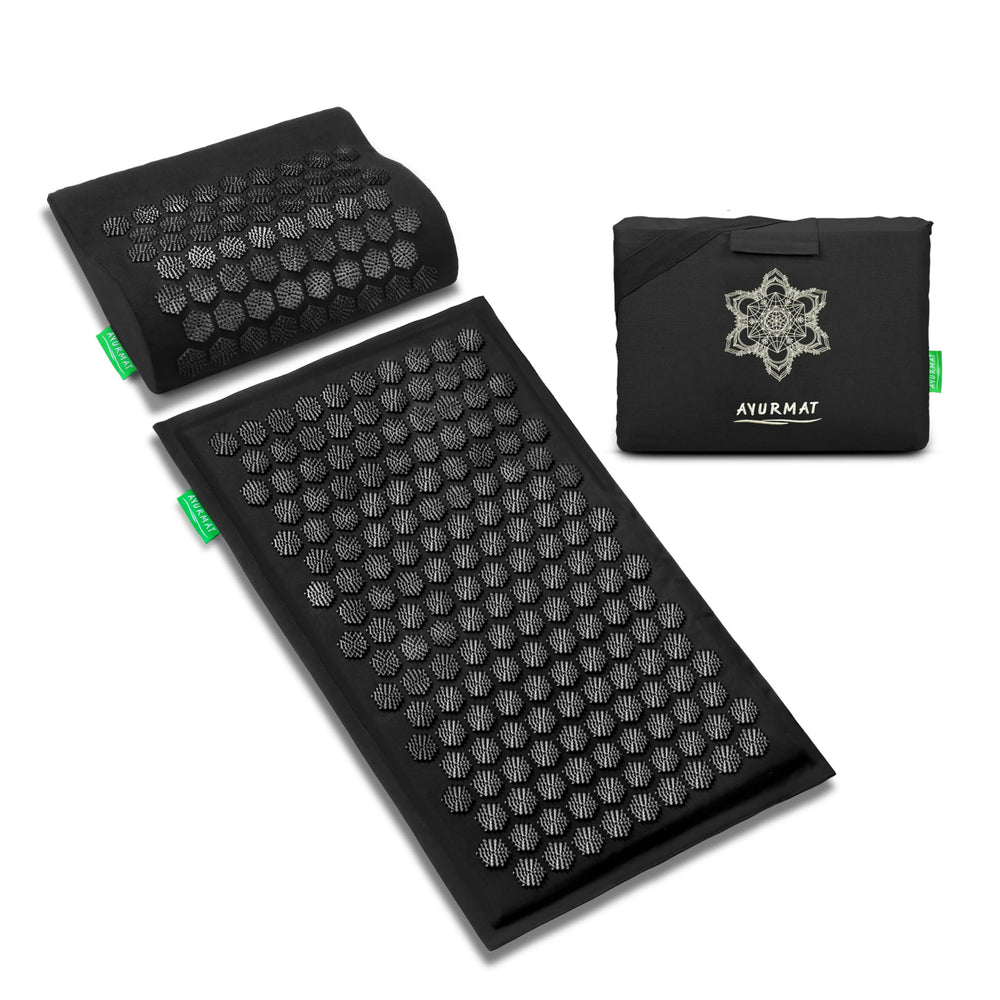 AyurMat premium acupressure mat and pillow set assembled for full-body relief