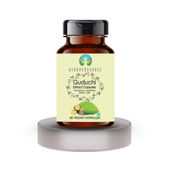 AYURVEDASHREE Guduchi capsules closeup, pure natural capsules for easy swallowing.