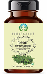 AYURVEDASHREE Neem Extract bottle 500mg showcasing pure, natural capsules for daily use.
