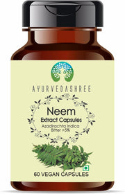 AYURVEDASHREE Neem Extract bottle 500mg showcasing pure, natural capsules for daily use.