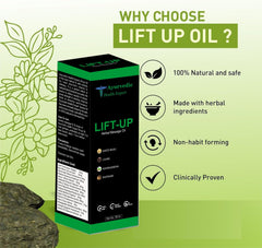 Hands massaging Ayurvedic Health Expert Lift-up oil for relaxation.