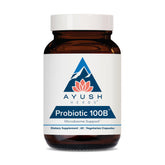 Ayush Herbs All-Natural Probiotic 100B bottle front view for daily wellness.