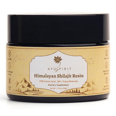 AYUSPIRIT Himalayan Shilajit resin jar showing purity and potency for daily vitality