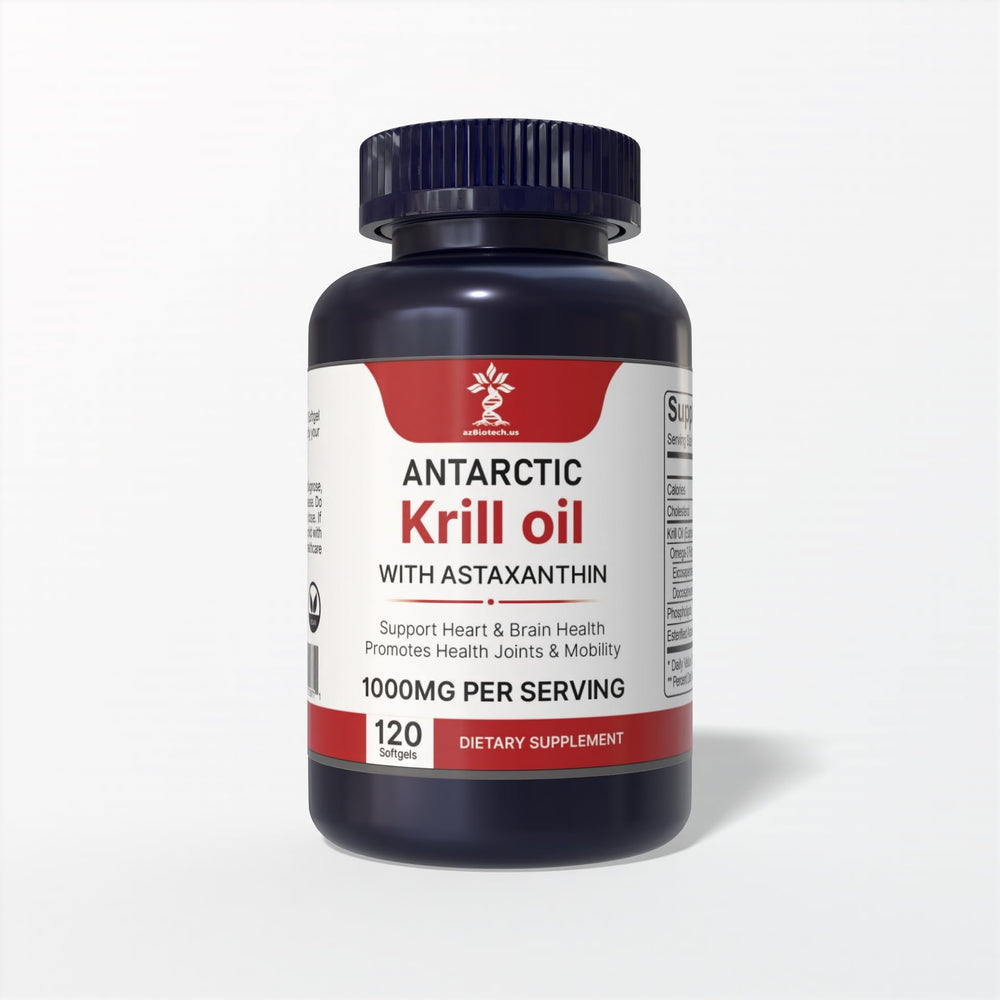 AZ Biotech Antarctic Krill Oil softgel highlighting high phospholipid content for absorption.