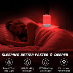 Azhien red light lamp in a bedroom creates a warm, sleep-ready atmosphere.