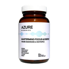 Azure Biogenics Focus & Energy bottle front view, promoting everyday mental sharpness.