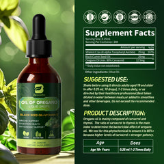 Closeup of B BEWORTHS oregano oil drops bottle highlighting purity and carvacrol content