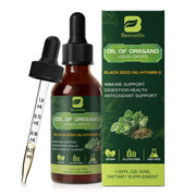 B BEWORTHS oregano oil drops bottle highlighting a pure herbal blend for immune and digestive support.