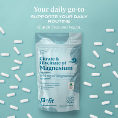 B-FIT B label closeup notes elemental magnesium content and absorption.