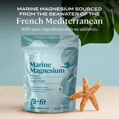 B-FIT B Marine Magnesium glass bottle on shelf demonstrates pure, preservative-free packaging.