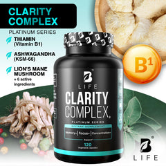 B Life Company Lion’s Mane 120-count bottle on a clean countertop for daily brain support.