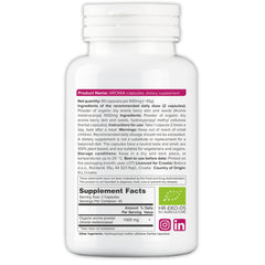 Brand b Organic Aronia Berry Capsules powder close-up highlighting antioxidant-rich formula.