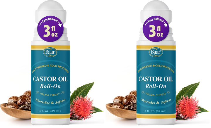 Baar Castor Oil Roll-On bottle front view for on-the-go moisture