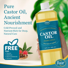Baar castor oil pour showing easy, controlled application.