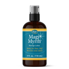 Baar Magi Myrrh Massage Lotion bottle for soothing tired muscles after activity.