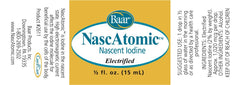 Baar NascAtomic label-details clarify the 2% nascent iodine in every bottle.