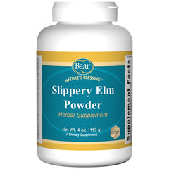 Baar Slippery Elm Bark Powder jar shows pure powder texture.