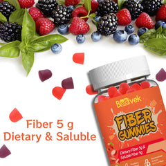 Babivek fiber gummies mixed berry gummies out of pack, showing dual flavors.