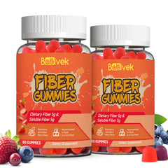 Babivek fiber gummies strawberry bottle close-up, showcasing tasty daily fiber option.