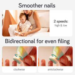Two speeds on Baby Uma nail trimmer for newborn to toddler nails