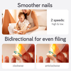 Two speed Baby Uma LED Nail Trimmer for flexible newborn nail care.