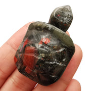 Bacatgem African bloodstone tortoise figurine close-up showing unique stone patterns for feng shui