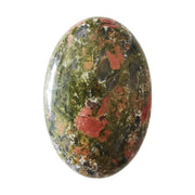 Bacatgem Green Red Unakite oval worry stone close-up for meditation and calm energy.