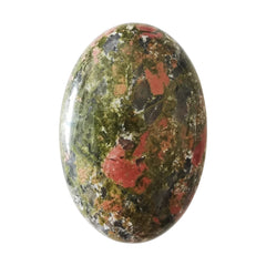 Bacatgem Green Red Unakite oval worry stone close-up for meditation and calm energy.