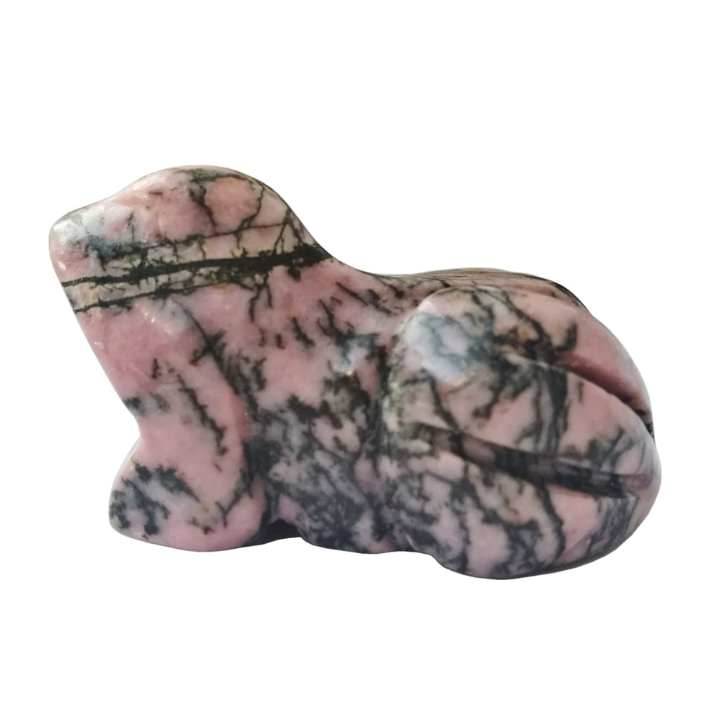 Bacatgem rhodonite frog figurine for pocket decor and positive energy.