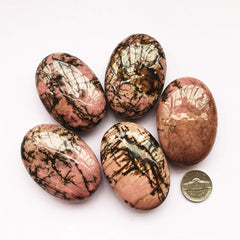 Bacatgem rhodonite oval palm stone in gift pouch for mindful gifting.