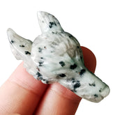 Bacatgem Sesame Jasper wolf head pocket figurine ready for DIY pendant or keychain.