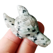 Bacatgem Sesame Jasper wolf head pocket figurine ready for DIY pendant or keychain.