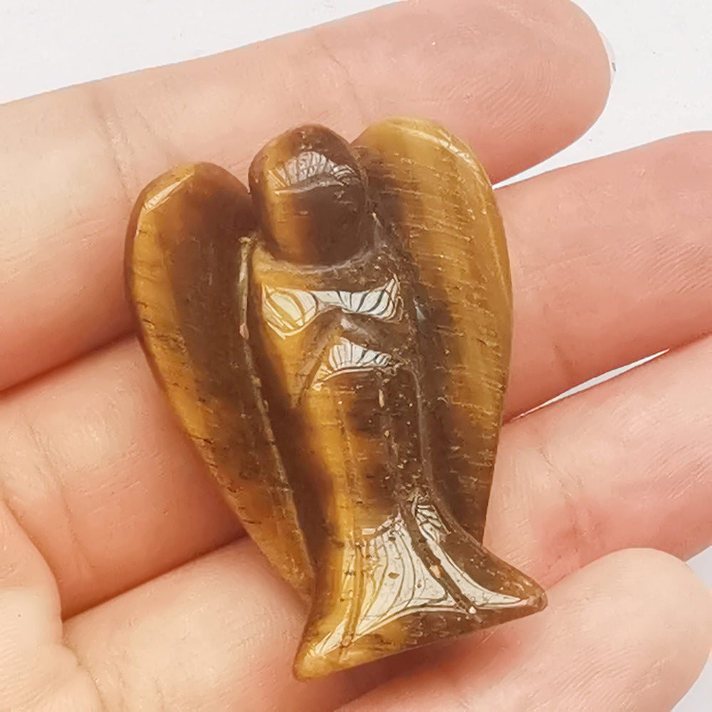 Bacatgem tiger's eye angel figurine promotes pocket calm and focus